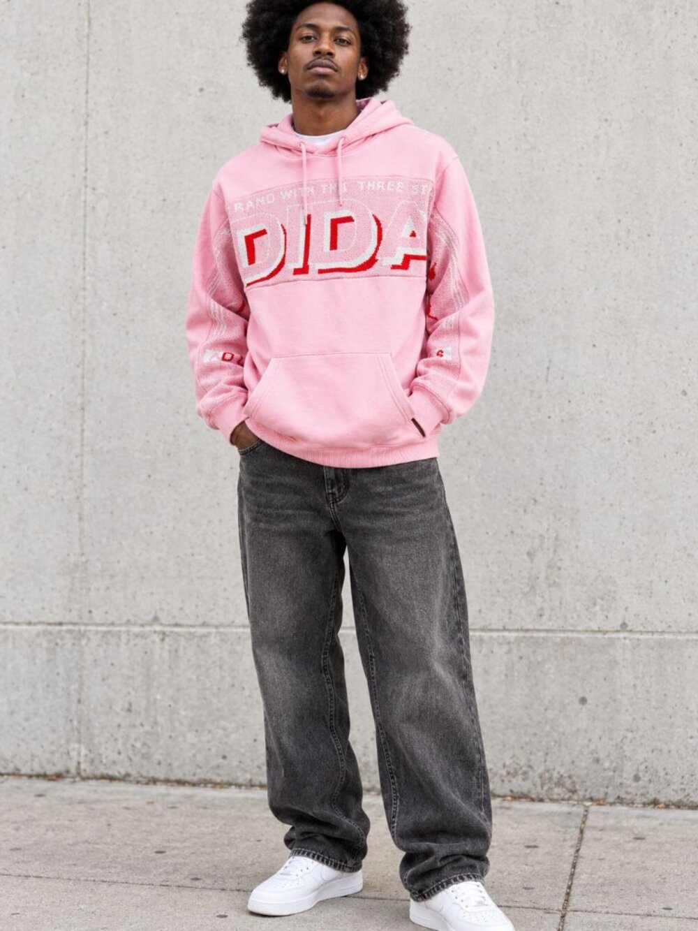 Adidas Pink Scarf Panel Hoodie Soccer Knit Pullover Streetwear Y2K, Men's M